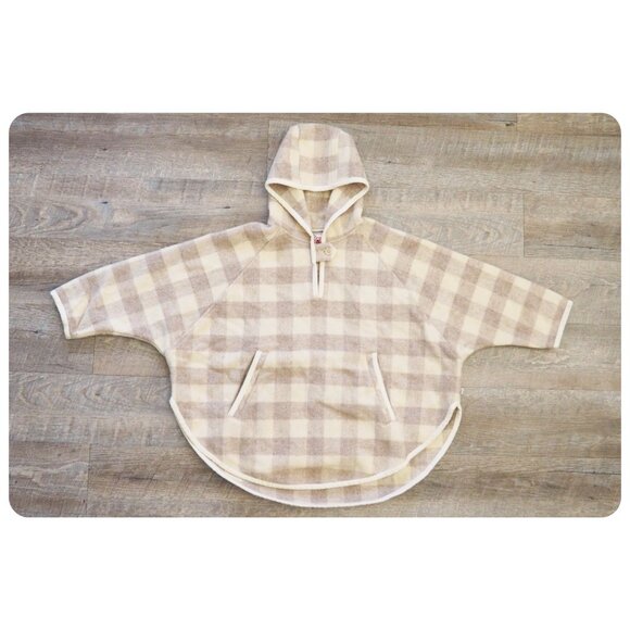 Woolrich Beige Buffalo Plaid Check Hoodie Hooded Pullover Popover Cape Poncho - Picture 1 of 7